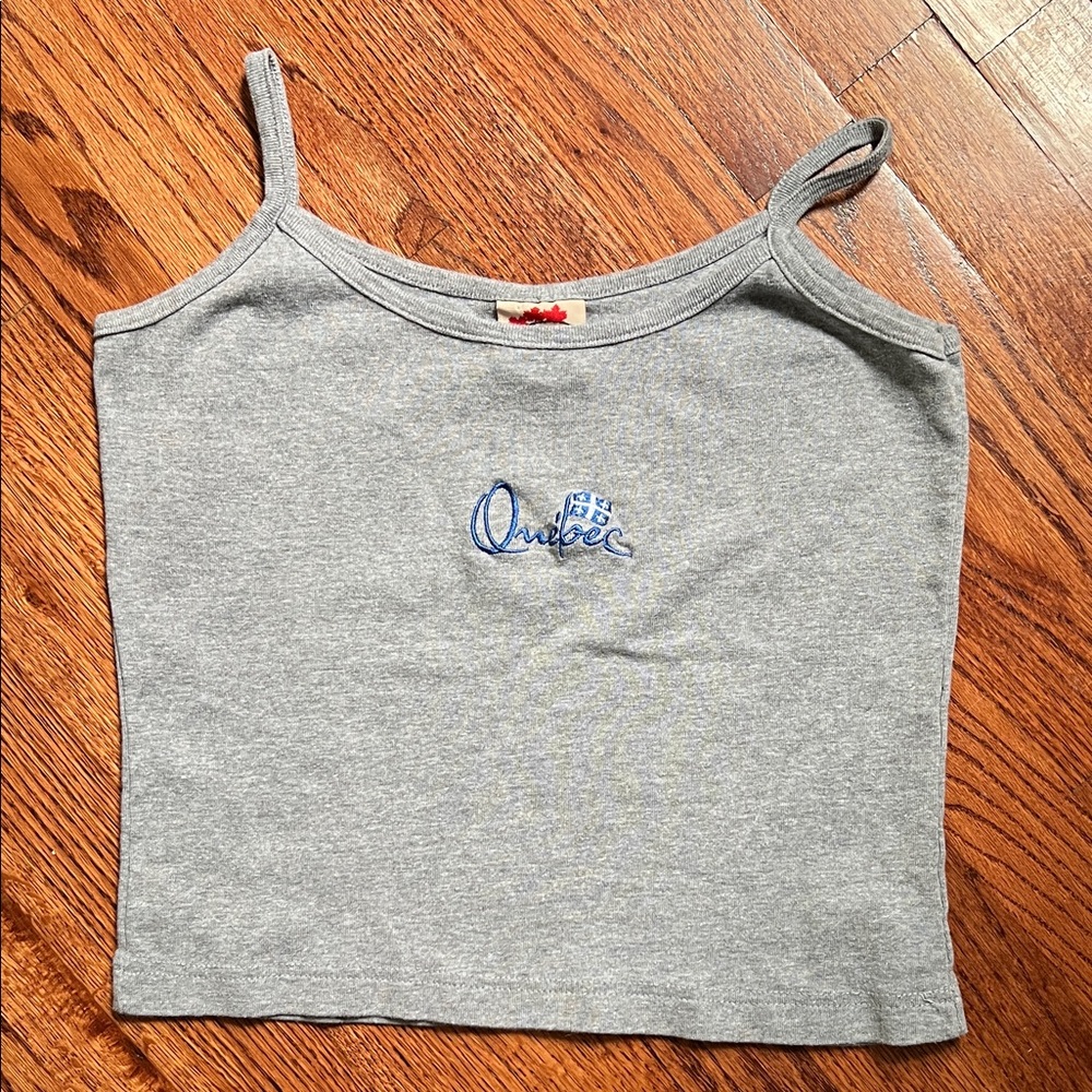 Chic Gray Tank Top with Blue Detail